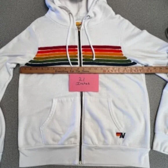 Aviator Nation White Hoodie with Blue and Orange Stripes - Picture 6 of 10